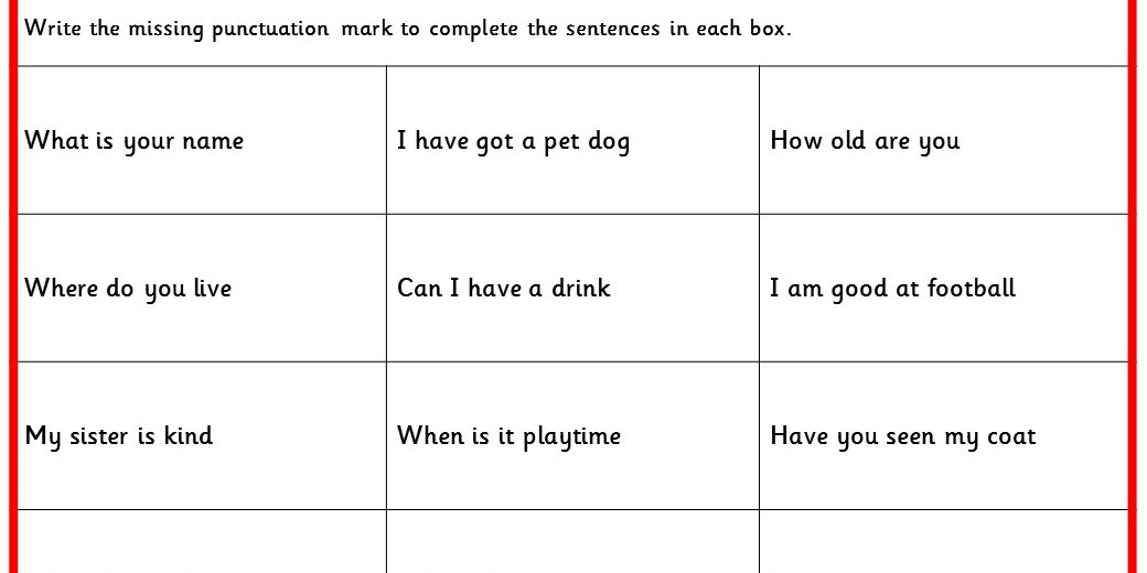 Missing Punctuation KS1 SPAG Test Practice
