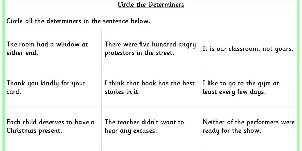 Circle The Determiners KS2 SPAG Test Practice